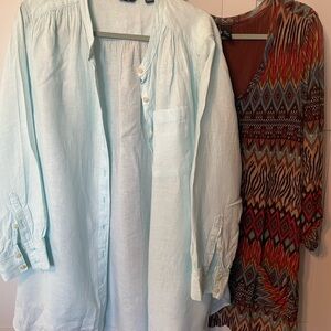 Lands' End Soft Blue Blouse with pockets +New Directions woman sheer lined top.
